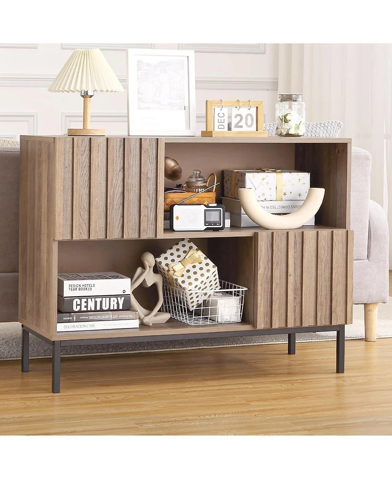 gaomon Farmhouse Entryway Table with Storage Shelves & Metal Legs - Wooden Sideboard Buffet Cabinet, Sofa Table for Living Room, Dining Room