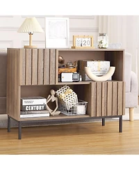 gaomon Farmhouse Entryway Table with Storage Shelves & Metal Legs - Wooden Sideboard Buffet Cabinet, Sofa Table for Living Room, Dining Room