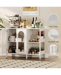 gaomon Sideboard Buffet Cabinet, Storage Cabinet with Wooden Frame, Tempered Glass Doors, Adjustable Shelves, Multi-Functional Storage for Living Room