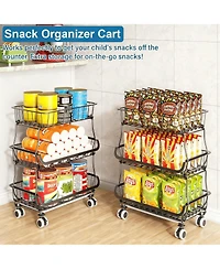 Yigii 3-Tier Rolling Pantry Cart with Lockable Wheels for Kitchen Storage