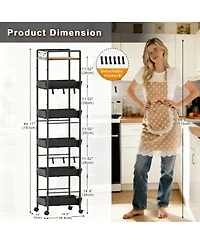 Yigii 6 Tier Storage Cart with Pull-out Drawers and Hooks for Kitchen, Bathroom, Laundry