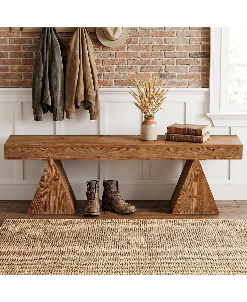 Tribesigns 63" Solid Wood Bench, Rustic Indoor End of Bed Bench