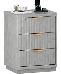 gaomon Fluted Farmhouse Night Stand, Fluted Nightstand with Charging Station, FlutedNightstand Bedroom with 3 Drawers