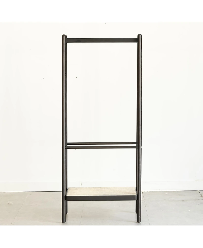 Rainsken Trapezoid Solid Oak Wood Clothes Rack, Standing Garment Racks with Shelves for Hanging Clothes