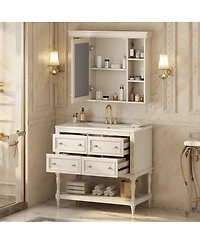 Sillysis 36'' Luxury Bathroom Vanity Set with Mirror Cabinet, Solid Wood & Mdf, Large Storage Shelf for Modern Bathrooms