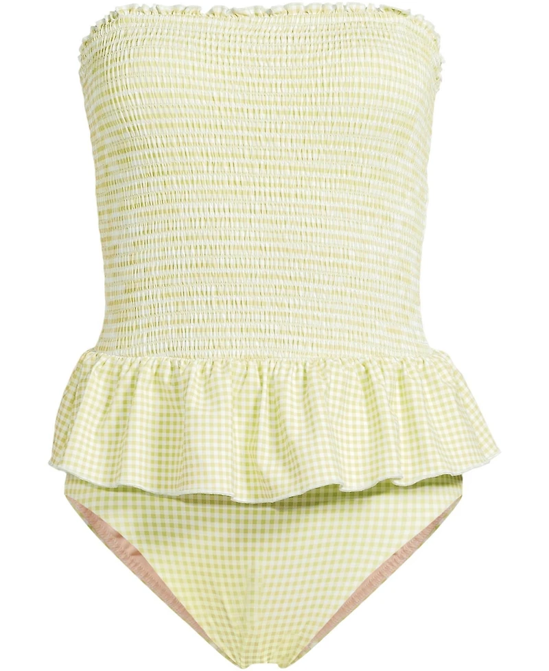 Lands' End Women's Smocked Bandeau Peplum One Piece Swimsuit