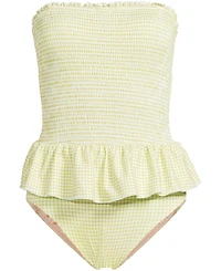 Lands' End Women's Smocked Bandeau Peplum One Piece Swimsuit