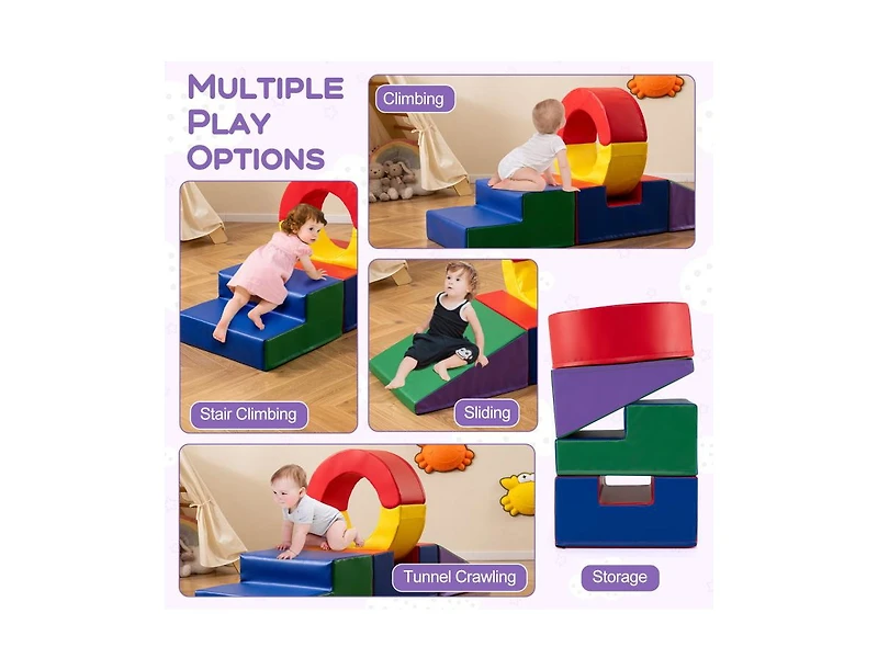 Slickblue 5-Piece Kids Foam Climbing Toys with Pu Leather Cover