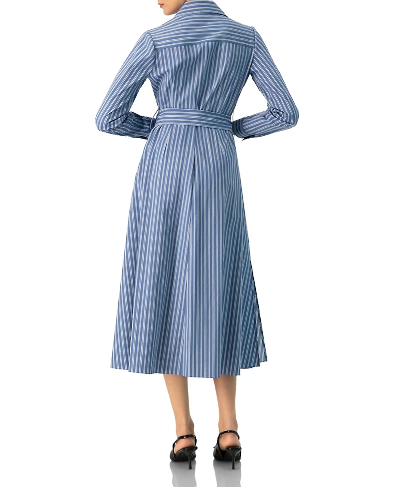 Ivonne Women's Striped Midi Collared Dress with Waist Tie