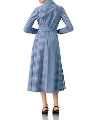 Ivonne Women's Striped Midi Collared Dress with Waist Tie