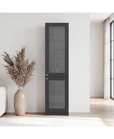 Fm Furniture Milo Modern Storage Cabinet with 5 Shelves and Glass Front, Minimalist Design