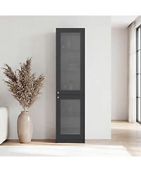Fm Furniture Milo Modern Storage Cabinet with 5 Shelves and Glass Front, Minimalist Design