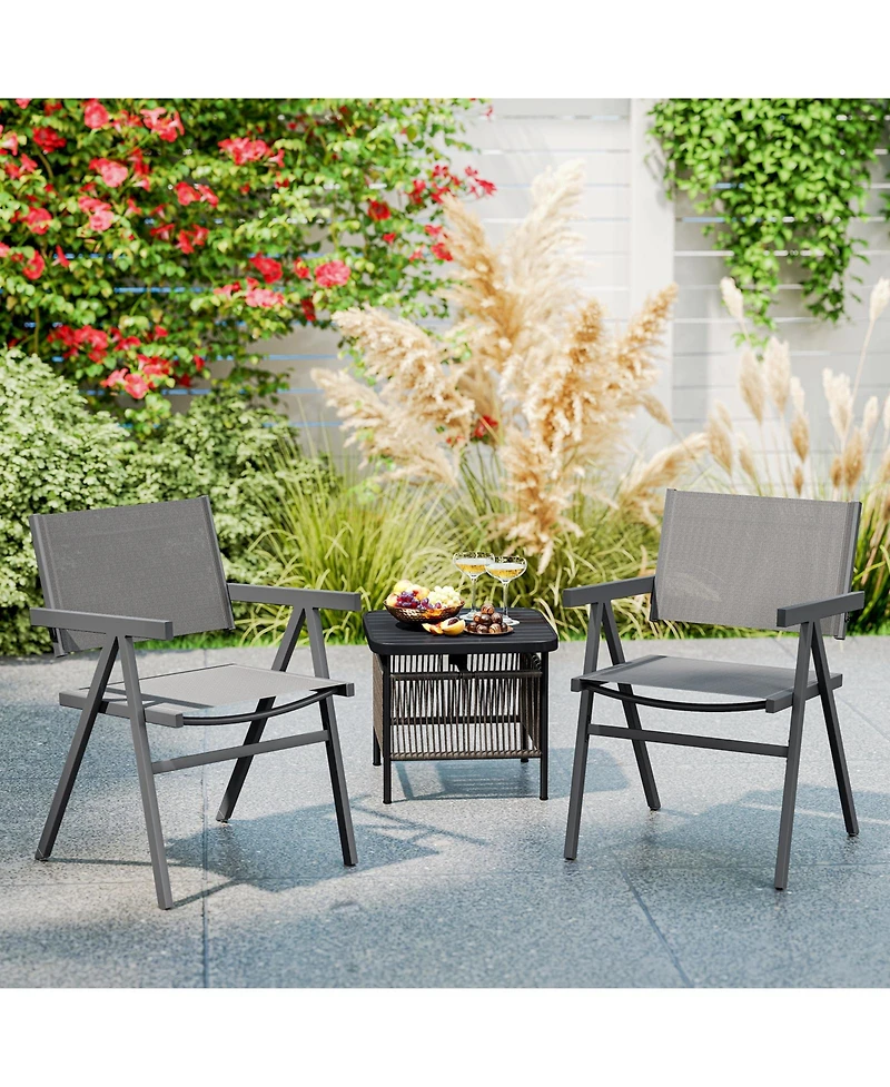 Gymax Patio Chairs Set of 4 w/Breathable Fabric Seat & Tilt Backrest Comfy Armrest