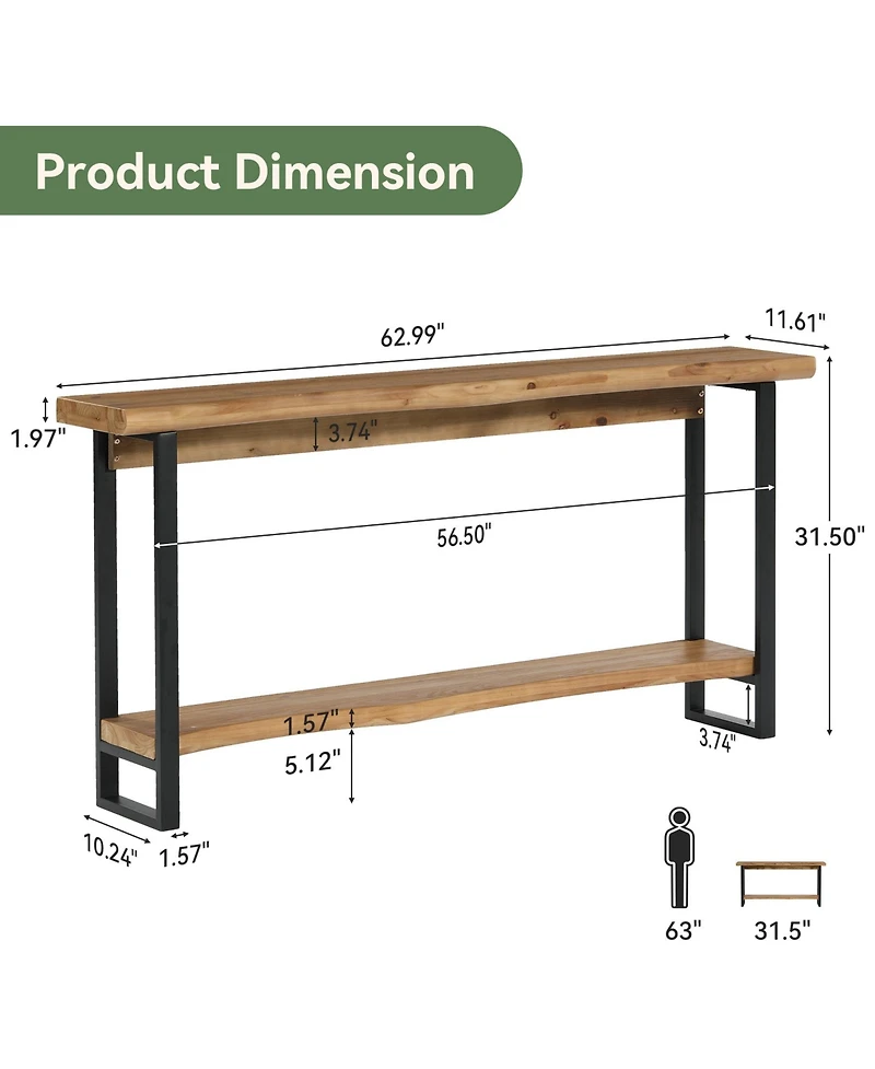 Tribesigns Solid Wood Live-Edge Console Table for Entryway, Farmhouse 63-Inch Narrow Long Sofa Table Behind Couch