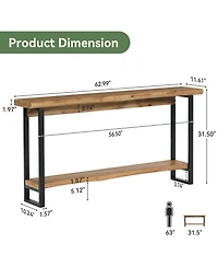 Tribesigns Solid Wood Live-Edge Console Table for Entryway, Farmhouse 63-Inch Narrow Long Sofa Table Behind Couch