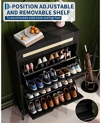 gaomon Farmhouse Rattan Shoe Cabinet 3-Tier Slim Wooden Shoe Rack with 3 Drawers and Adjustable Shelves