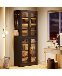 Tribesigns 8-Tier Tall Shoe Storage with Acrylic Doors and Led Lights Set of 2, Organizer Rack Adjustable Shelves Hanging Hooks