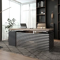 logicfox Adjustable Height L Shaped Executive Standing Desk with Drawers Business Workstation