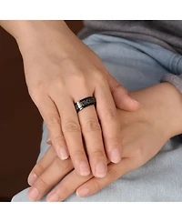 Bling Jewelry Black Spinner Religious Cross Words Lords Prayer Fidget Band Ring Stainless Steel