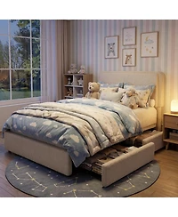 gaomon Teddy Fleece Bed Frame, Cloud Cream Bed Frame with 2 Storage Drawer and Adjustable Headboard, Soft Teddy Fabric, No Box Spring Required