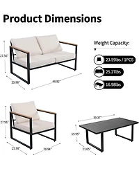 gaomon 4Pcs Metal Outdoor Patio Furniture Set All Weather Outdoor Conversation Set with Thick Cushions and Coffee Table Ideal for Backyard