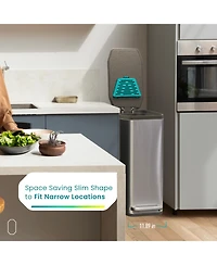 Home Zone Living 13 Gallon Slim Stainless Steel Kitchen Trash Can with Clean Aura Odor Control and Soft Close Lid