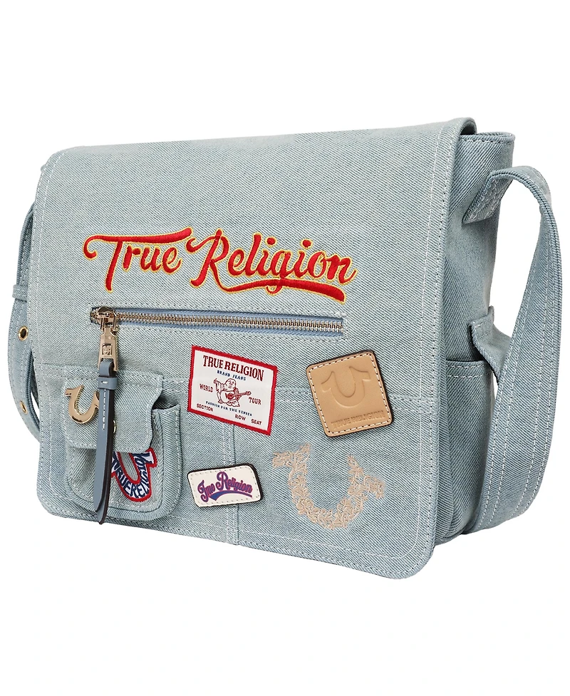 True Religion Multi Patch Denim Messenger Bag