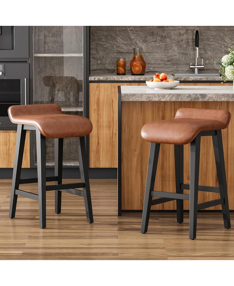 gaomon 26.2" Bar Stools Set of 2, Modern Upholstered Kitchen Stools with Low Back, Footrest & Wood Legs, Counter Height for Kitchen or Dining