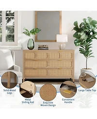 gaomon 6-Drawer Dresser, Rattan Storage Chest with Metal Handles & Wood Legs for Bedroom