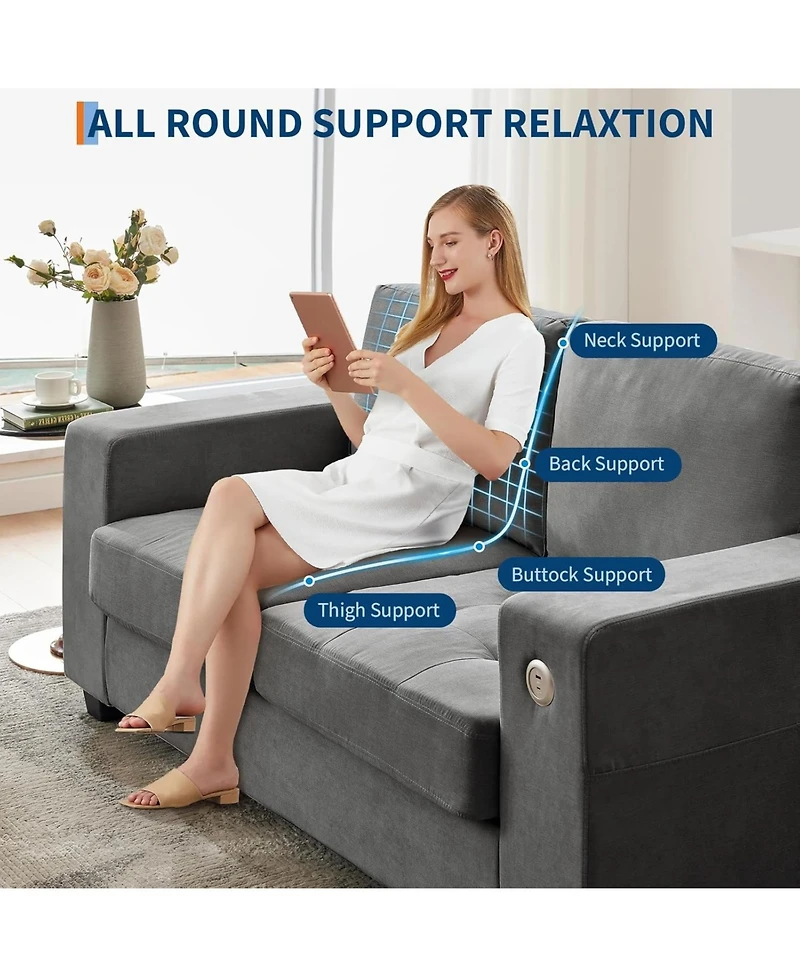 gaomon 70" Versatile Contemporary Sectional Sofa in Chenille Fabric for Two with Usb Charging Port and Side Storage Pocket, Fabric Cover Removabl