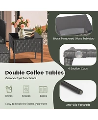 Gymax 7PCS Outdoor Wicker Sofa Set Patio Rattan Sofa Set w/ Coffee Tables & Ottomans