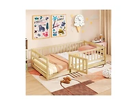 Slickblue Kids Twin Floor Bed with Safety Fence and Playhouse Door - 41