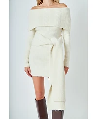 endless rose Women's Off Shoulder Sweater Mini Dress