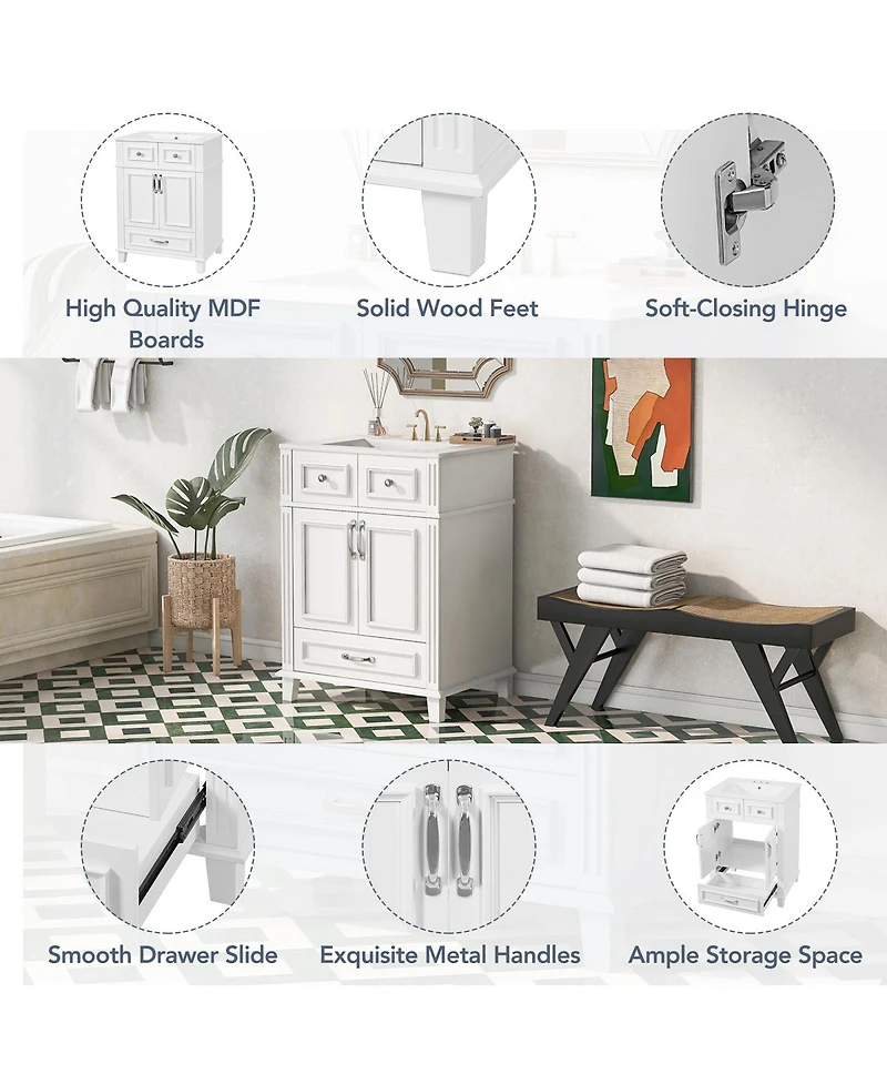 Sillysis Freestanding Bathroom Vanity with Ceramic Sink, Solid Wood Mdf Cabinet, Soft Close Drawer for Small Spaces