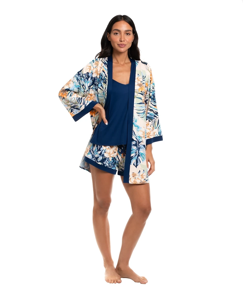 Linea Donatella Women's Printed Wrapper, Camisole and Shorts, 3-Piece Set