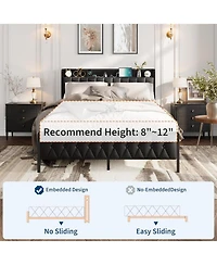 gaomon Platform Bed Frame with Charging Station, Upholstered Storage Button Headboard & Footboard, Pu Leather Button-Tufted Design