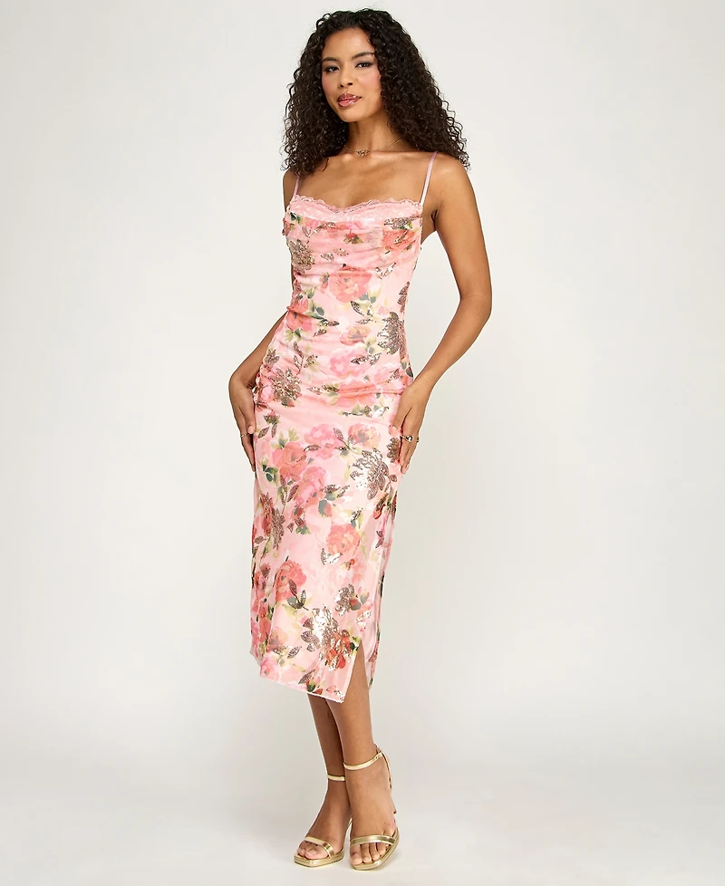 Katia Rae Junior's Floral Peek-a-Boo Bra Sweetheart Neck Midi Dress