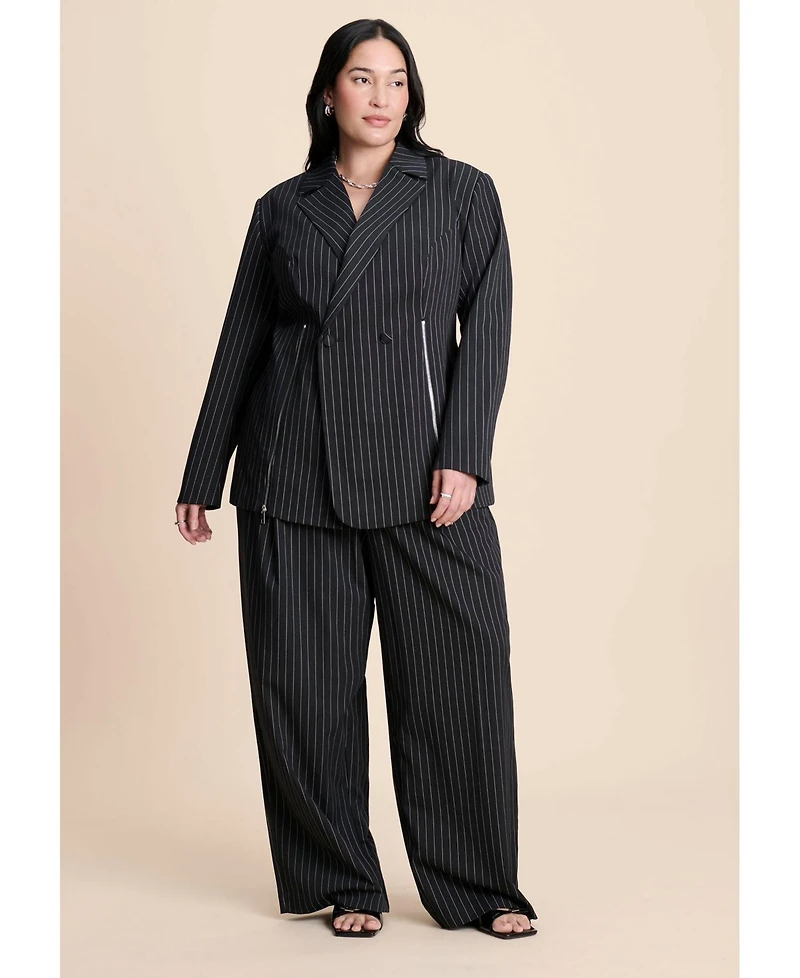 Eloquii Women's Corset Pinstripe Wide Leg Trouser