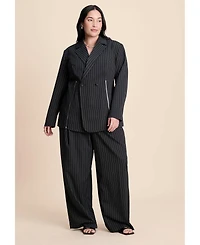 Eloquii Women's Corset Pinstripe Wide Leg Trouser