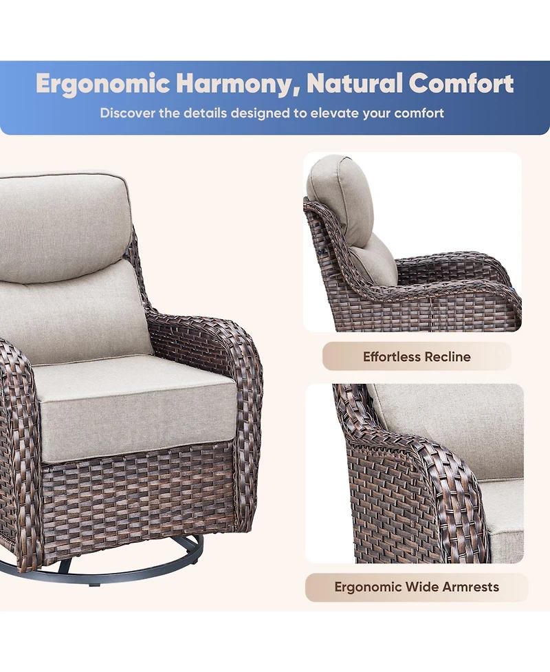 Gymojoy 4 Piece Patio Furniture Set with Fire Pit Table, Swivel Rocker Chair, Seat Sofa, Seats Outdoor Conversation for Lawn Garden Backyard