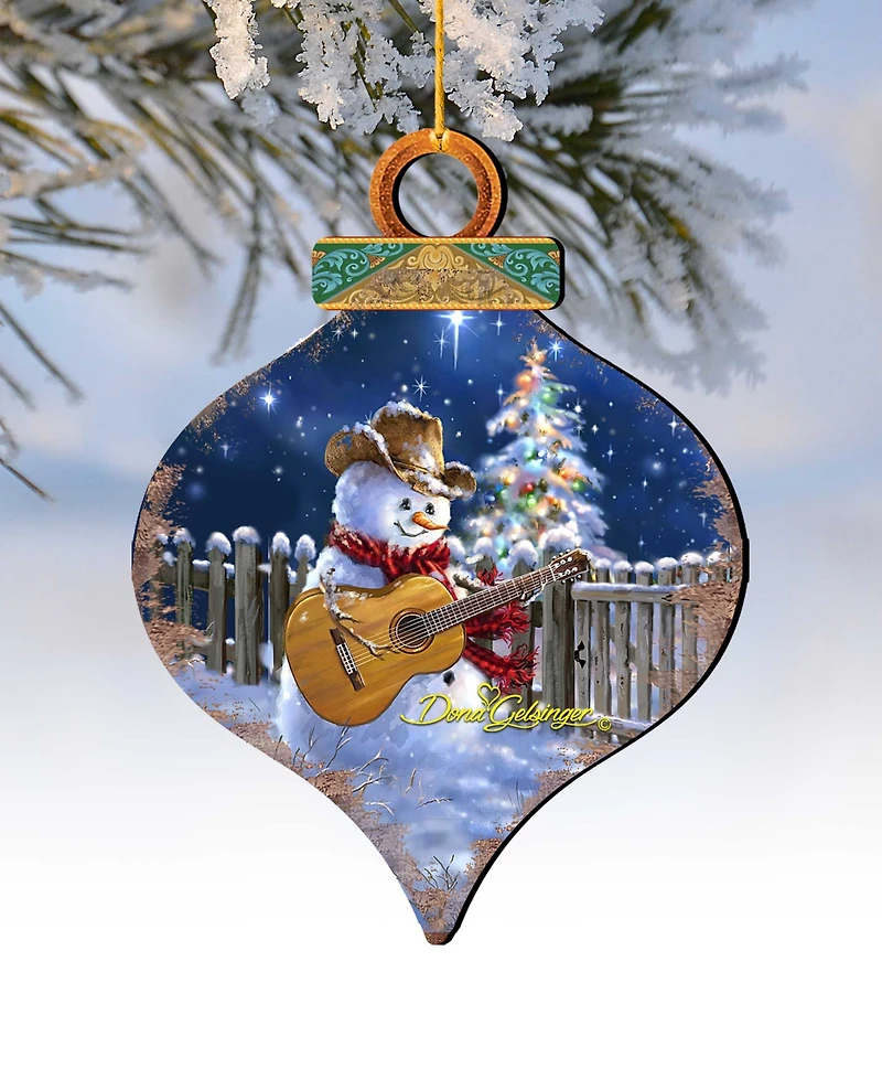 Designocracy by Dona Gelsinger Guitar Player Snowman Ornament, Set of 2