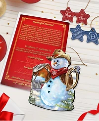 Designocracy 2 Piece Cowboy Snowman Wood Ornaments Set