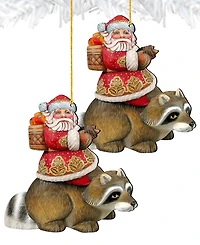 Designocracy Raccoon Santa Holiday Ornaments, Set of 2