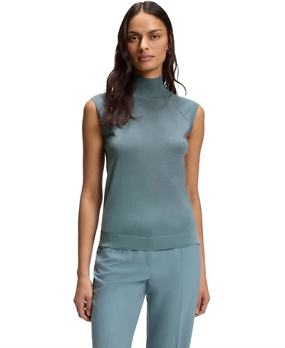 Boss by Hugo Women's Merino Wool Mock Neck Sleeveless Top