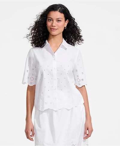 Lands' End Women's Poplin Eyelet Button Front Shirt