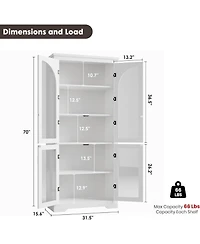 gaomon 70" Tall Kitchen Pantry Cabinet - Modern Display with 4 Arched Glass Doors and Adjustable Shelves, Versatile Cupboard Organizers