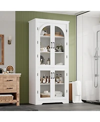 gaomon 70" Tall Kitchen Pantry Cabinet - Modern Display with 4 Arched Glass Doors and Adjustable Shelves, Versatile Cupboard Organizers