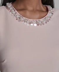 Karl Lagerfeld Paris Women's Embellished Neck Short Dress