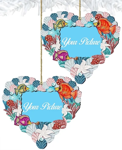 Designocracy Coastal Heart Picture Frame Ornament Set of 2