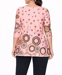 White Mark Women's Printed Sleeve Flowy Tunic Top